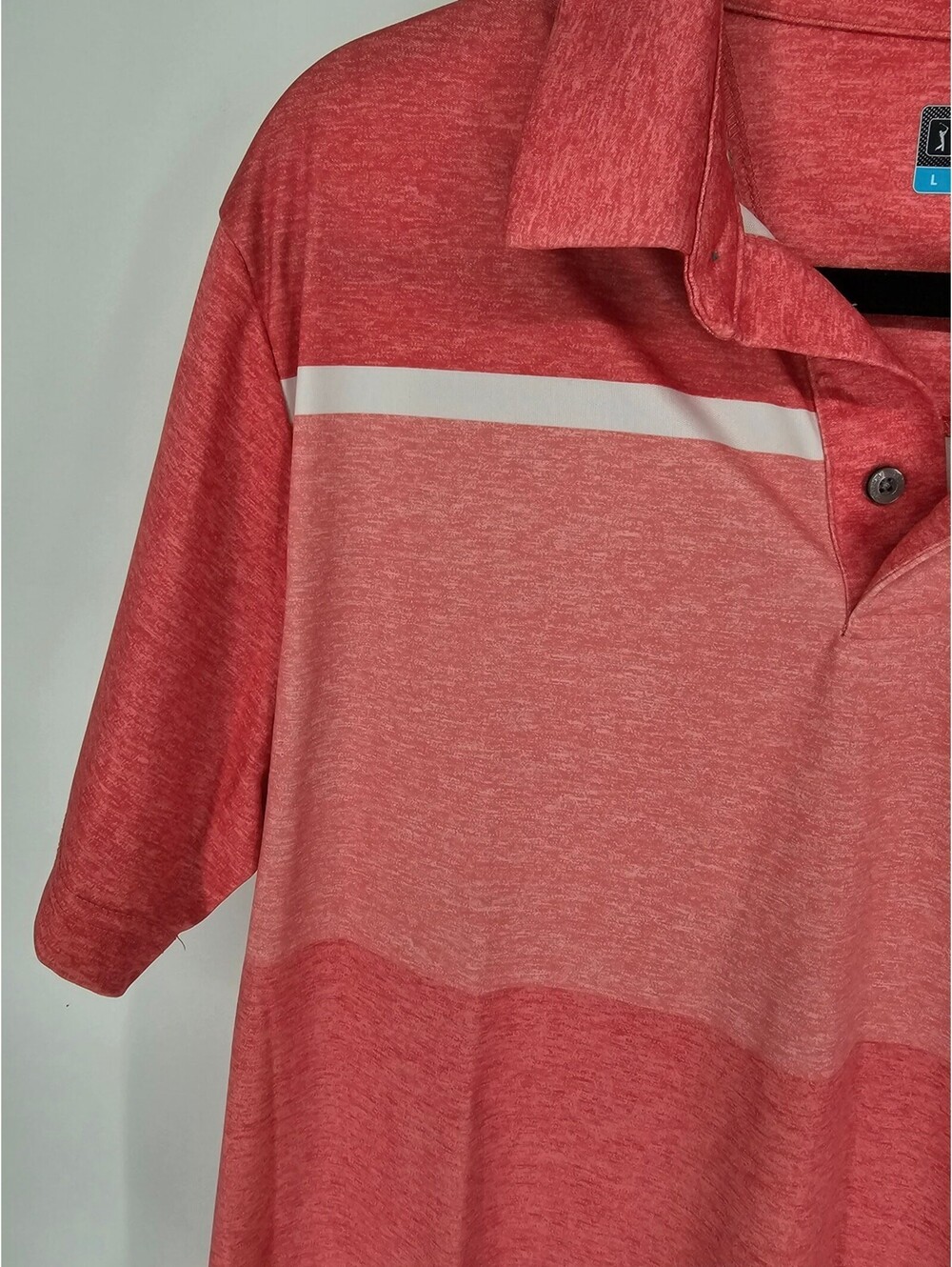 PGA Tour Men's Short Sleeve Pink Collared Button Casual Golf Polo Size L - Picture 3 of 4